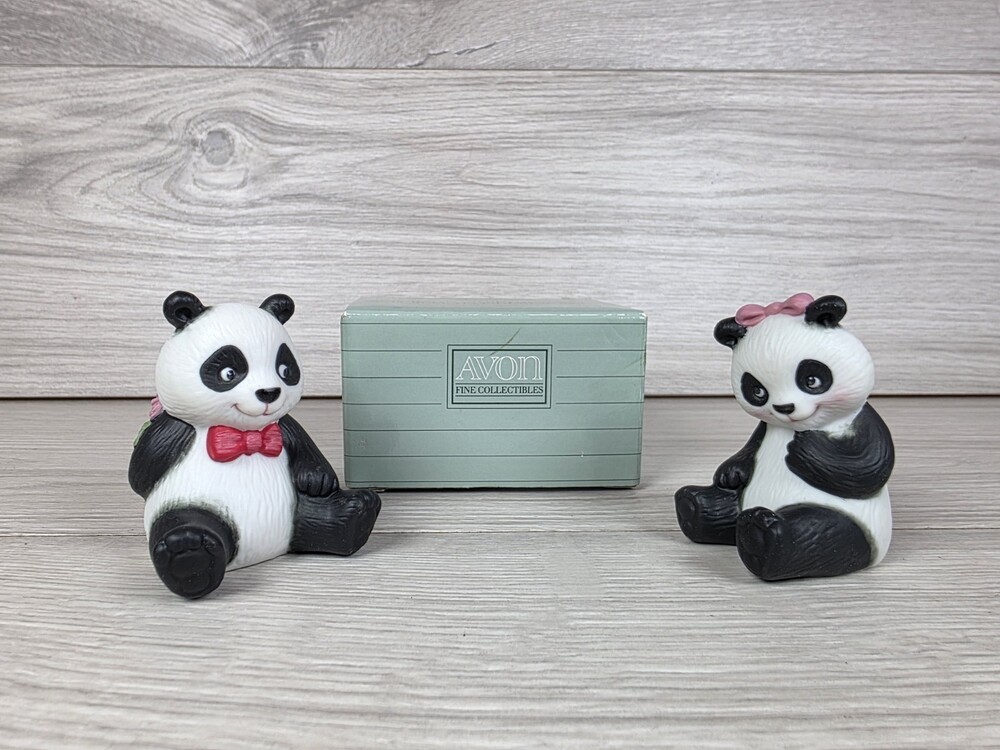 Vtg Avon Panda Bear Sweetheart Porcelain Collectible Figurine Set Two 1990 b199
